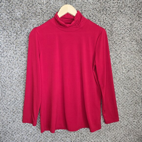 Susan Graver Top Womens Small Red Liquid Knit Mock Neck Blouse Stretch Ladies - Picture 1 of 7